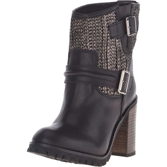 CHINESE LAUNDRY Womens Black Cable Leafy Toe Stacked Heel Leather Booties 8 M - Picture 1 of 4